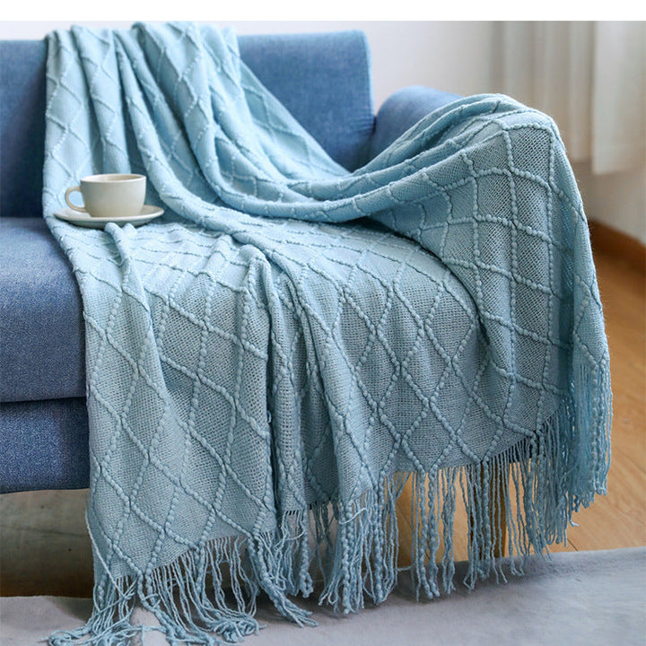 Lake Blue Knitted Throw Blanket