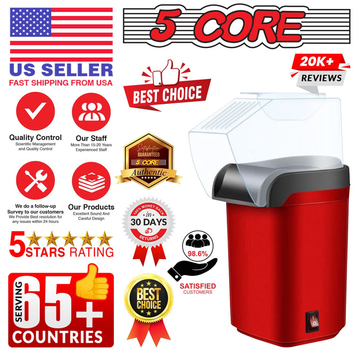 5Core Popcorn Machine 16 Cup Hot Air Popper Mini Portable Electric Pop