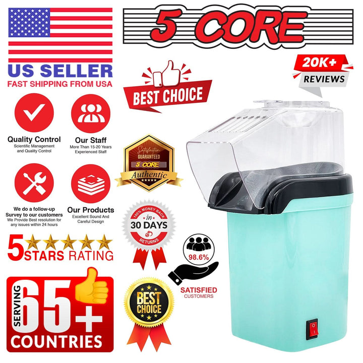 5Core Popcorn Machine 16 Cup Hot Air Popper Mini Portable Electric Pop