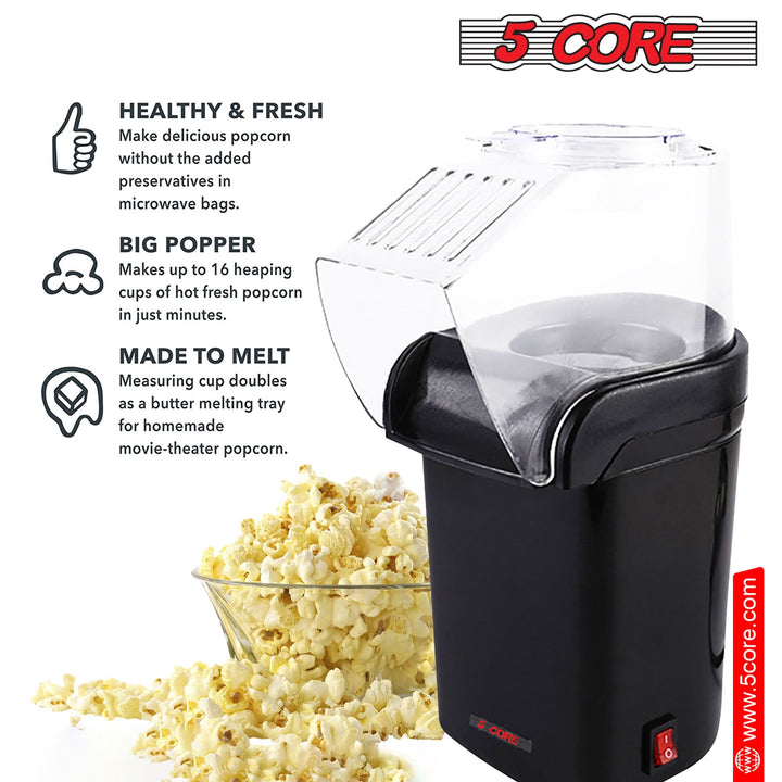 5Core Popcorn Machine 16 Cup Hot Air Popper Mini Portable Electric Pop