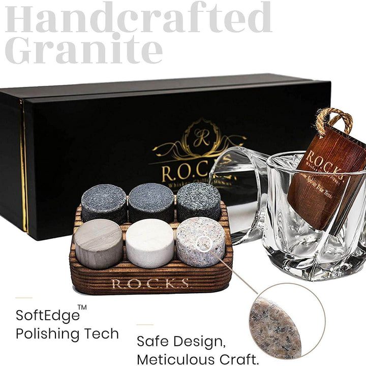 Whiskey Chilling Stones Gift Set With 2 Twist Crystal Glasses