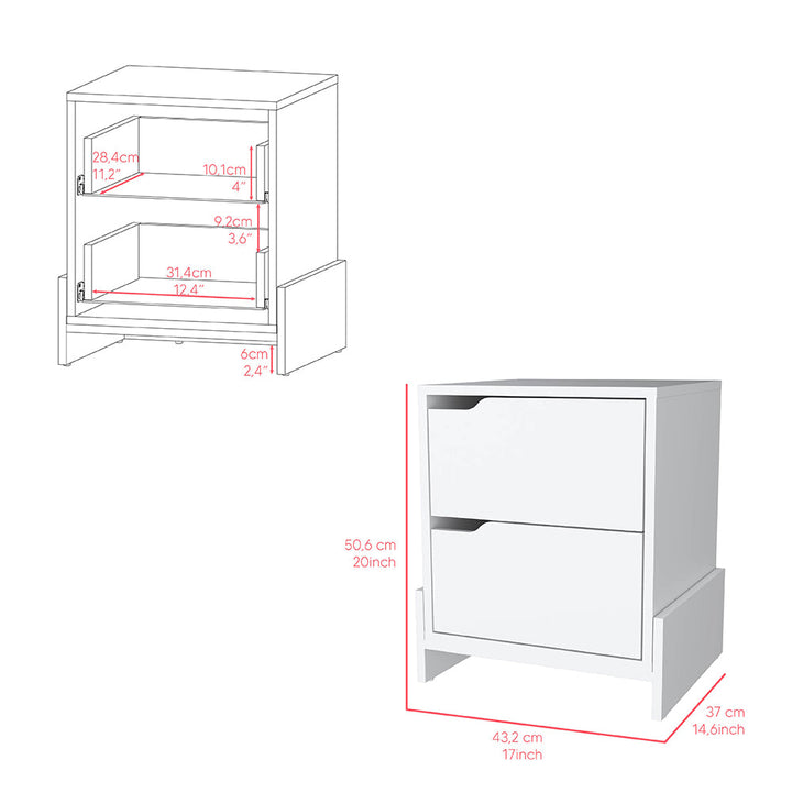 Nightstand Brookland, Bedside Table with Double Drawers and Sturdy