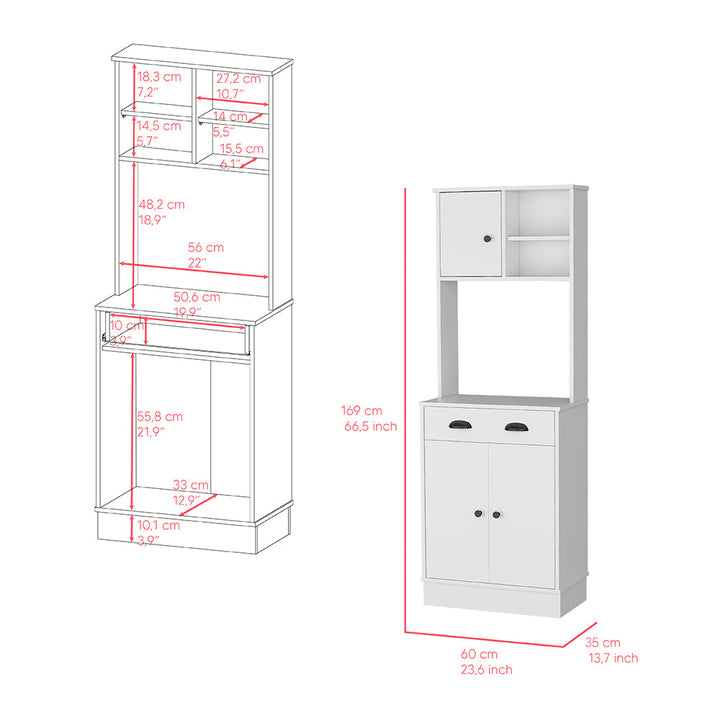 Microwave Storage Stand with 3-Doors and Drawer Arlington, White