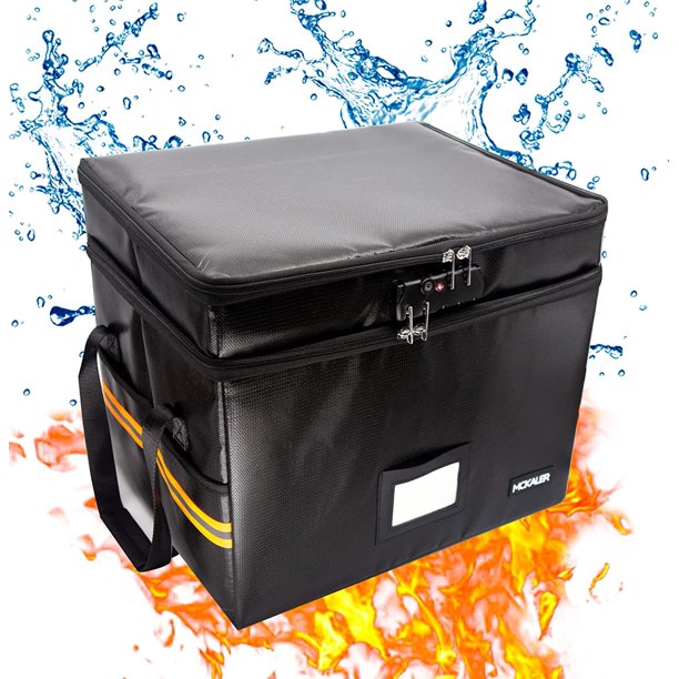 Fireproof Document Box with Lock, 2 Layer Mult-Pockets